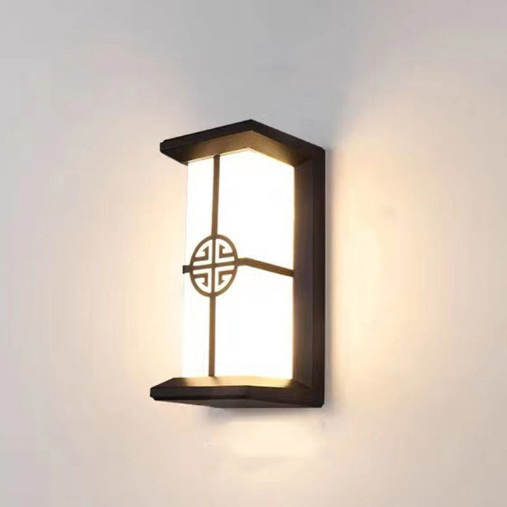 Traditional Chinese Rectangular Waterproof Aluminum Acrylic LED Wall Sconce Lamp For Outdoor Patios | Kalsten