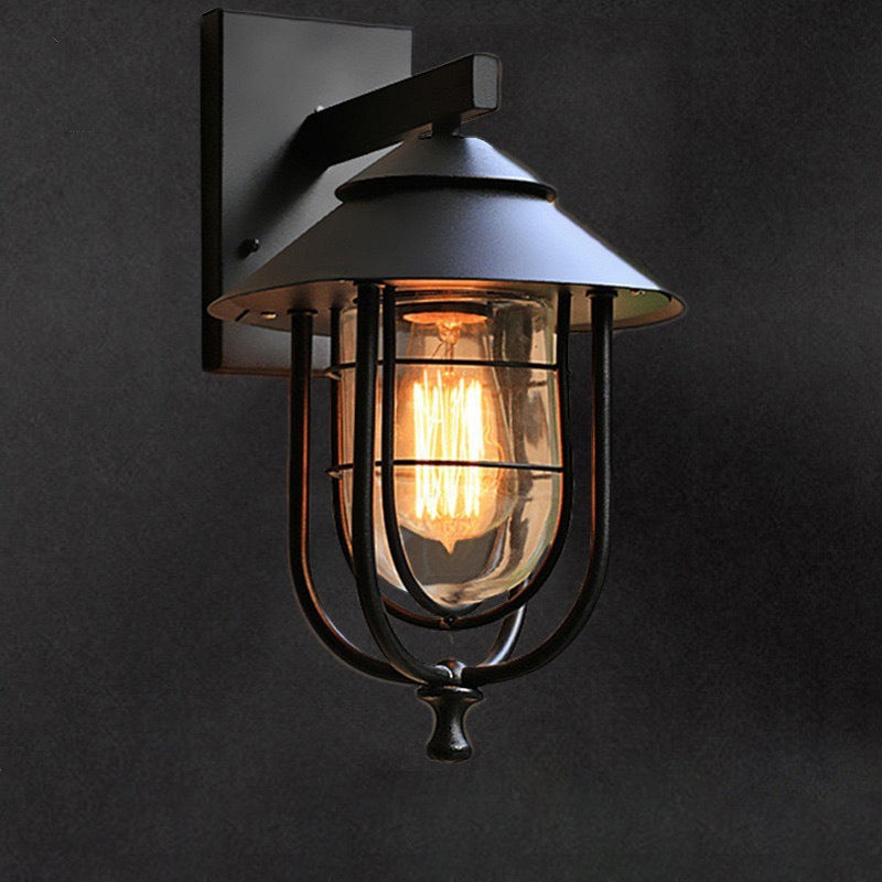 Contemporary Industrial Iron & Glass Caged Cylinder 1-Light Wall Sconce Lamp For Outdoor Patio | Kalsten