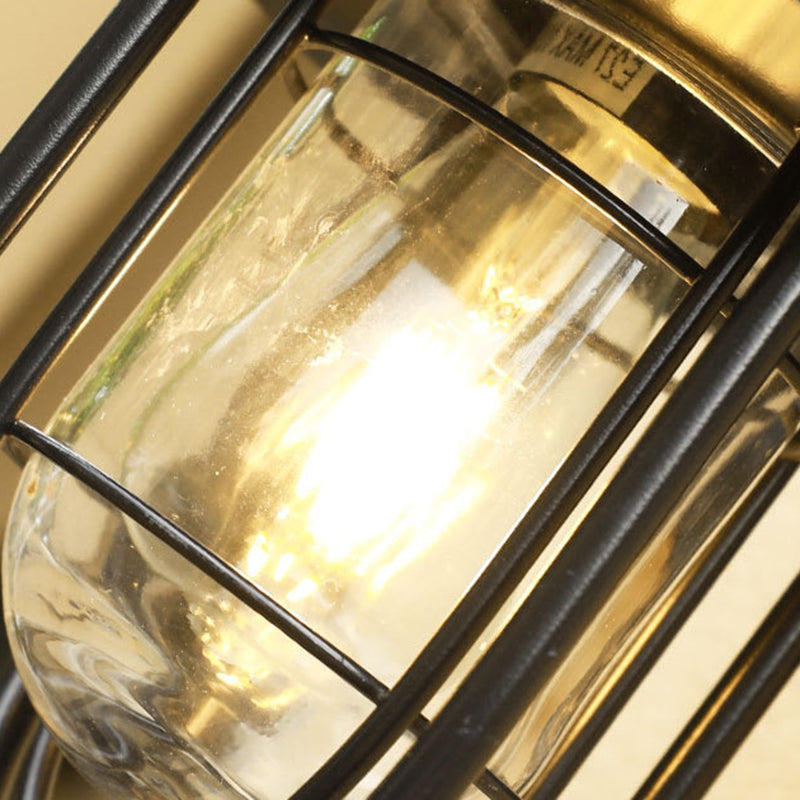 Contemporary Industrial Iron & Glass Caged Cylinder 1-Light Wall Sconce Lamp For Outdoor Patio | Kalsten