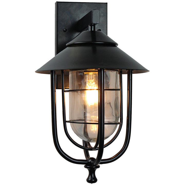 Contemporary Industrial Iron & Glass Caged Cylinder 1-Light Wall Sconce Lamp For Outdoor Patio | Kalsten