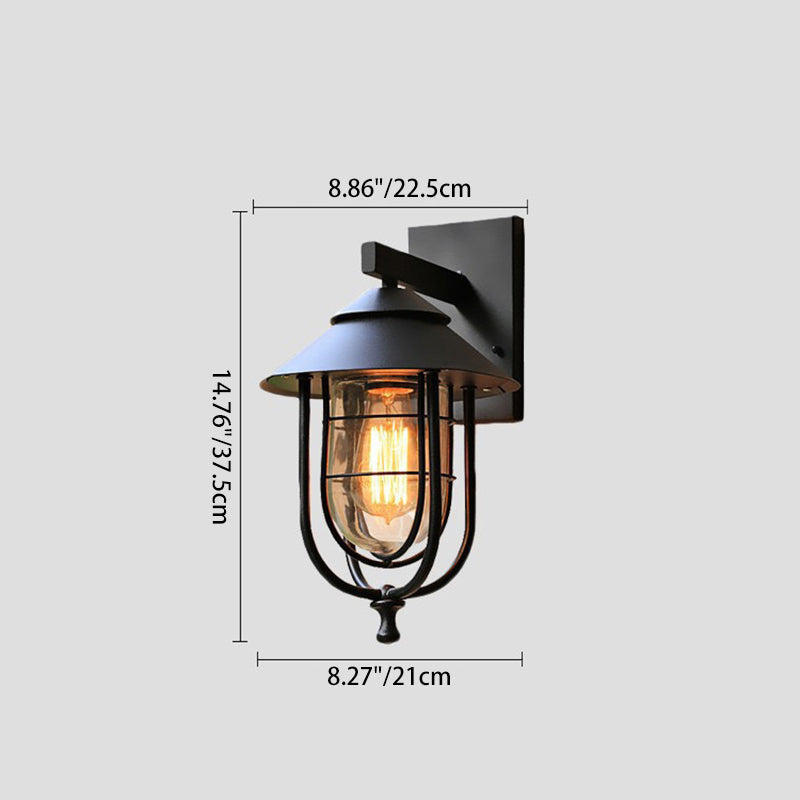 Contemporary Industrial Iron & Glass Caged Cylinder 1-Light Wall Sconce Lamp For Outdoor Patio | Kalsten