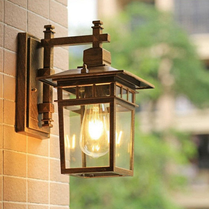 Traditional Rustic Cast Aluminum, Iron & Glass Rectangular 1-Light Wall Sconce Lamp For Outdoor Garden & Patio | Kalsten