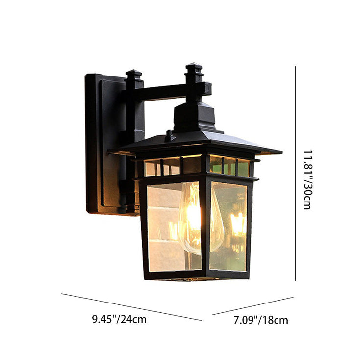 Traditional Rustic Cast Aluminum, Iron & Glass Rectangular 1-Light Wall Sconce Lamp For Outdoor Garden & Patio | Kalsten