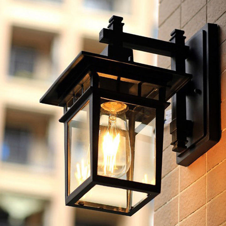 Traditional Rustic Cast Aluminum, Iron & Glass Rectangular 1-Light Wall Sconce Lamp For Outdoor Garden & Patio | Kalsten
