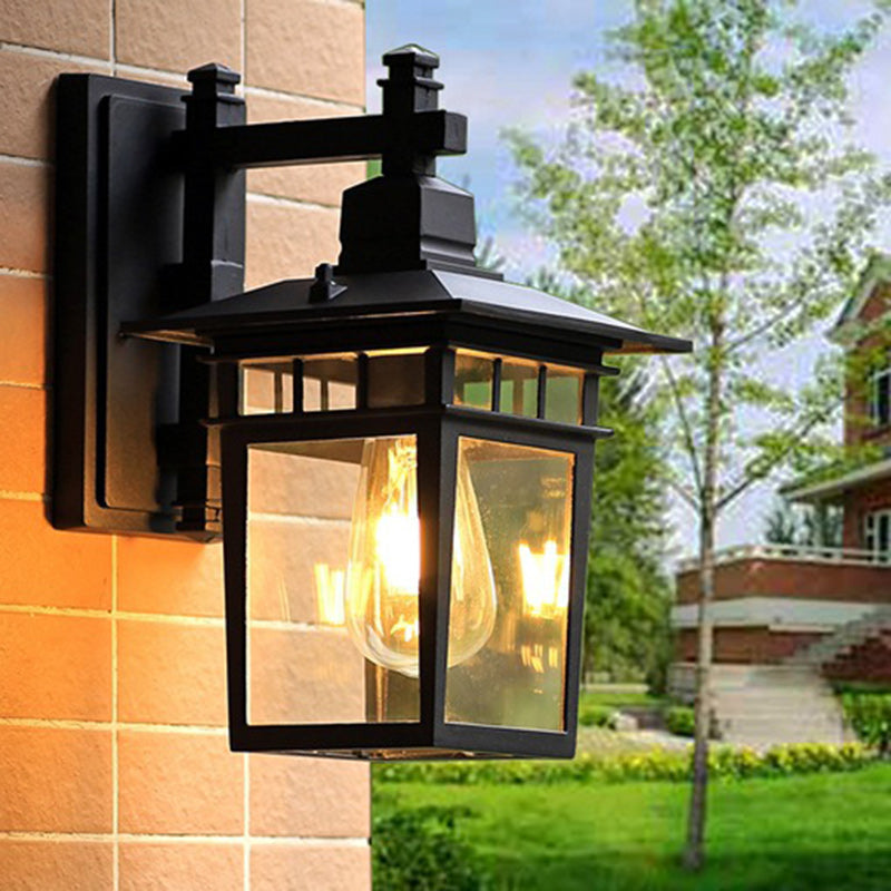 Traditional Rustic Cast Aluminum, Iron & Glass Rectangular 1-Light Wall Sconce Lamp For Outdoor Garden & Patio | Kalsten
