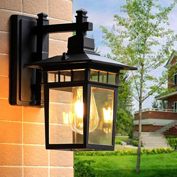Traditional Rustic Cast Aluminum, Iron & Glass Rectangular 1-Light Wall Sconce Lamp For Outdoor Garden & Patio | Kalsten
