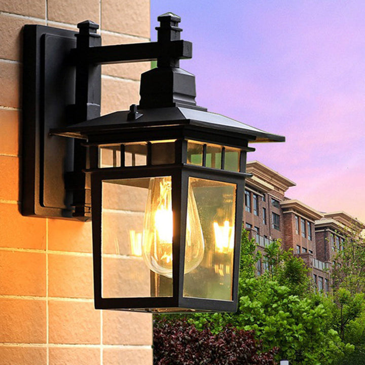Traditional Rustic Cast Aluminum, Iron & Glass Rectangular 1-Light Wall Sconce Lamp For Outdoor Garden & Patio | Kalsten