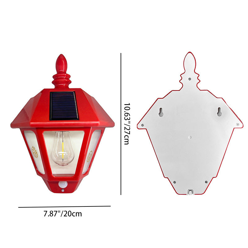 Traditional Chinese ABS Iron Fu Character Cone 1-Light Solar Wall Sconce Lamp For Outdoor | Kalsten