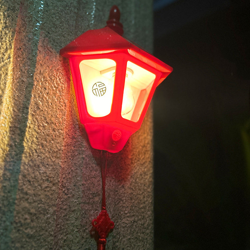 Traditional Chinese ABS Iron Fu Character Cone 1-Light Solar Wall Sconce Lamp For Outdoor | Kalsten