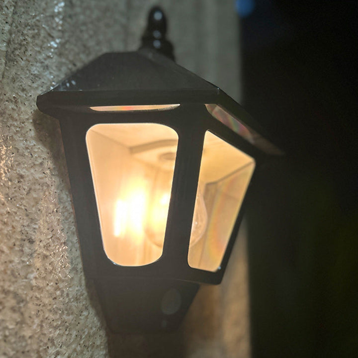 Traditional Chinese ABS Iron Fu Character Cone 1-Light Solar Wall Sconce Lamp For Outdoor | Kalsten