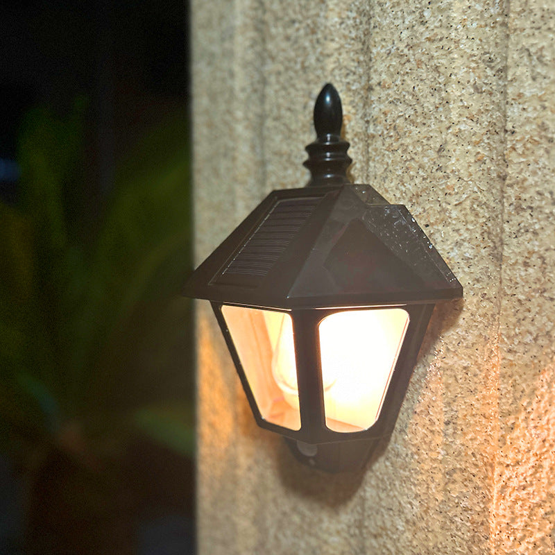 Traditional Chinese ABS Iron Fu Character Cone 1-Light Solar Wall Sconce Lamp For Outdoor | Kalsten