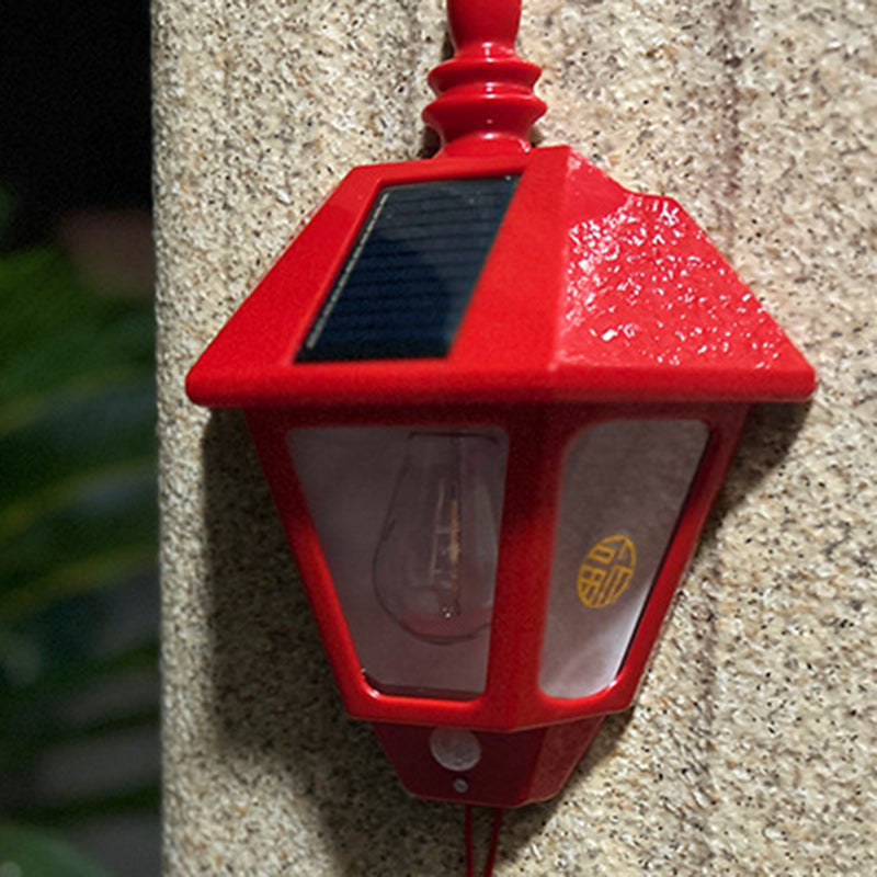 Traditional Chinese ABS Iron Fu Character Cone 1-Light Solar Wall Sconce Lamp For Outdoor | Kalsten