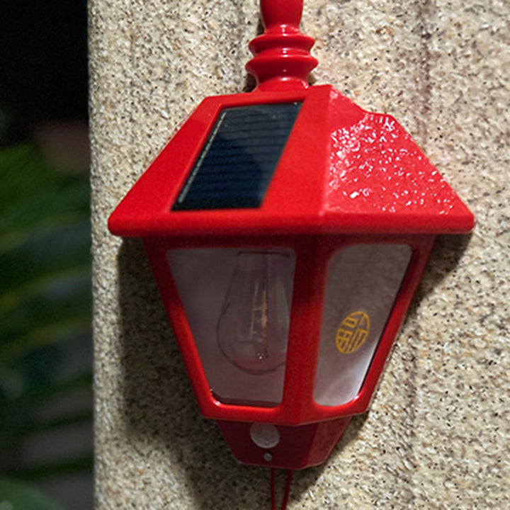 Traditional Chinese ABS Iron Fu Character Cone 1-Light Solar Wall Sconce Lamp For Outdoor | Kalsten