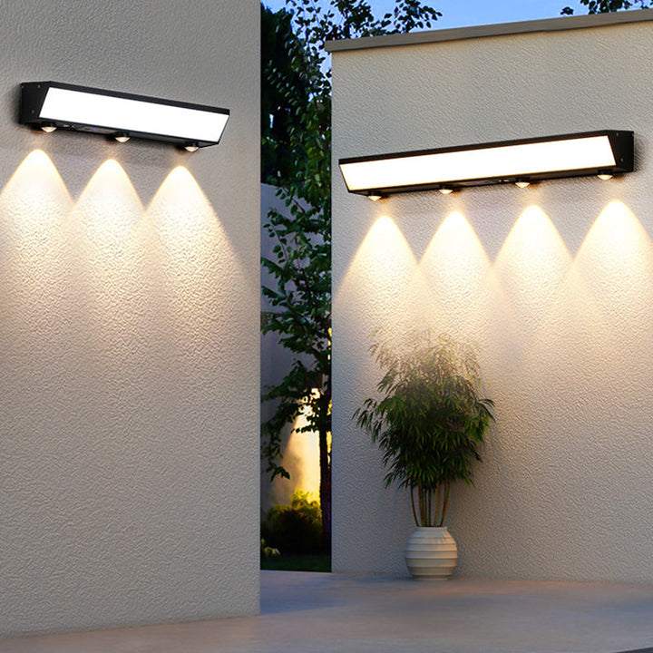 Modern Minimalist Solar Waterproof Motion Sensor Acrylic Aluminum & Stainless Steel Rectangular LED Wall Sconce Lamp For Outdoor Patio | Kalsten