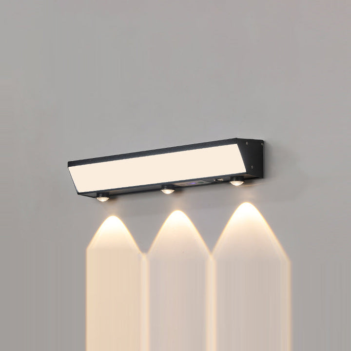 Modern Minimalist Solar Waterproof Motion Sensor Acrylic Aluminum & Stainless Steel Rectangular LED Wall Sconce Lamp For Outdoor Patio | Kalsten
