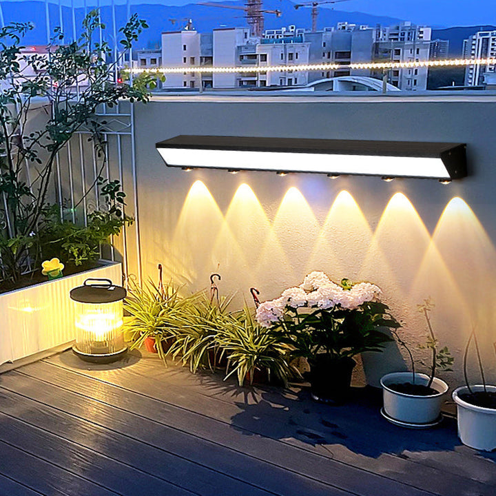 Modern Minimalist Solar Waterproof Motion Sensor Acrylic Aluminum & Stainless Steel Rectangular LED Wall Sconce Lamp For Outdoor Patio | Kalsten