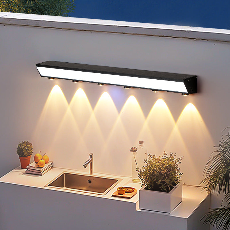 Modern Minimalist Solar Waterproof Motion Sensor Acrylic Aluminum & Stainless Steel Rectangular LED Wall Sconce Lamp For Outdoor Patio | Kalsten