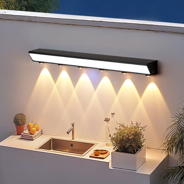 Modern Minimalist Solar Waterproof Motion Sensor Acrylic Aluminum & Stainless Steel Rectangular LED Wall Sconce Lamp For Outdoor Patio | Kalsten