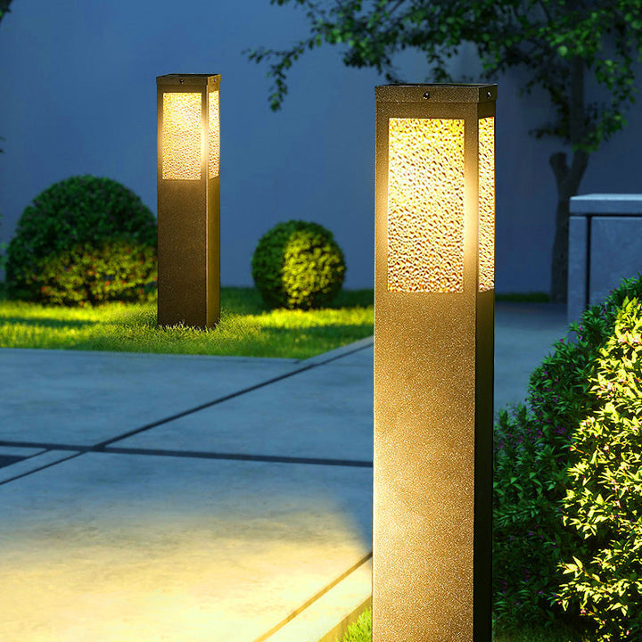 Modern Minimalist Waterproof Metal & Glass Diamond-Textured Pillar 1-Light Outdoor Light For Garden & Outdoor Patio | Kalsten