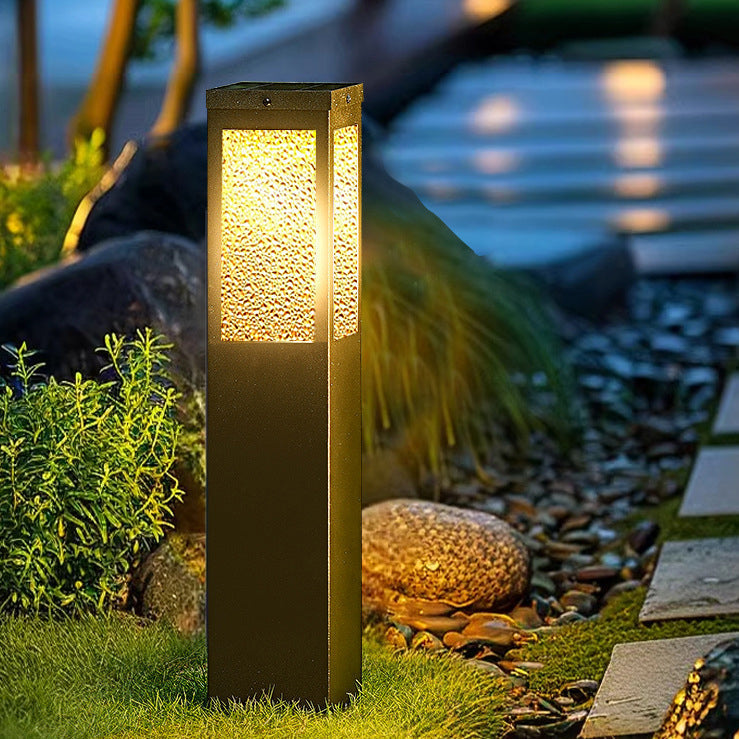 Modern Minimalist Waterproof Metal & Glass Diamond-Textured Pillar 1-Light Outdoor Light For Garden & Outdoor Patio | Kalsten