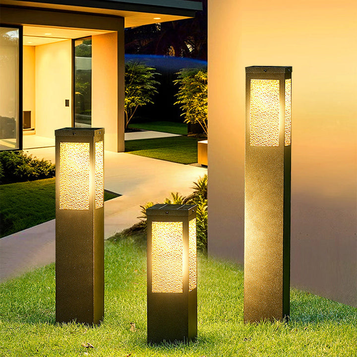 Modern Minimalist Waterproof Metal & Glass Diamond-Textured Pillar 1-Light Outdoor Light For Garden & Outdoor Patio | Kalsten