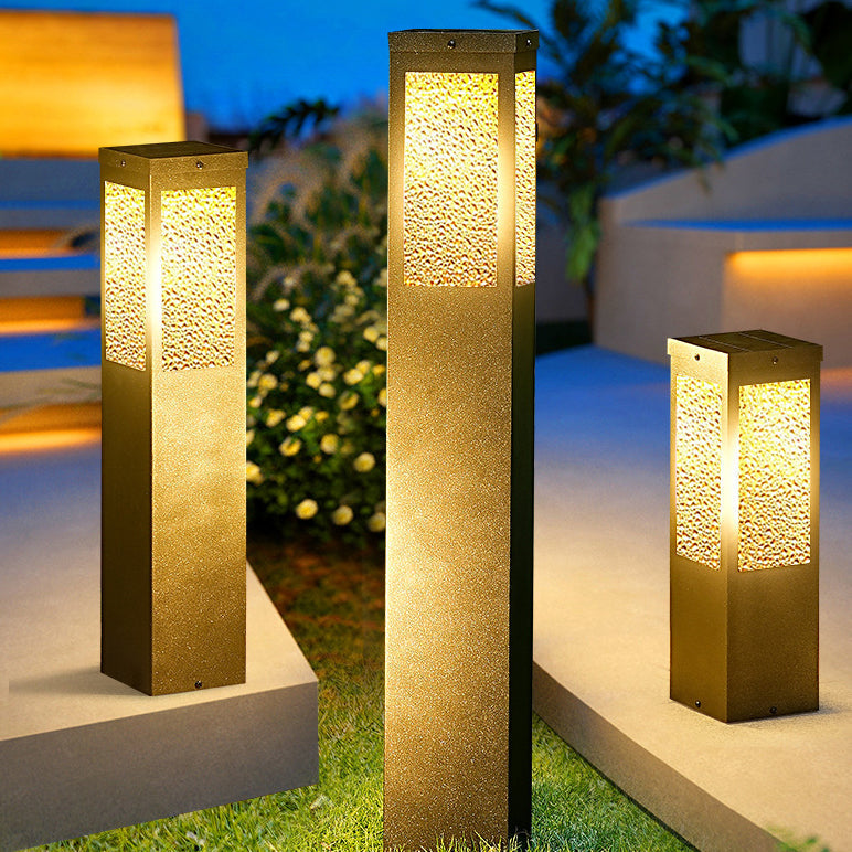 Modern Minimalist Waterproof Metal & Glass Diamond-Textured Pillar 1-Light Outdoor Light For Garden & Outdoor Patio | Kalsten