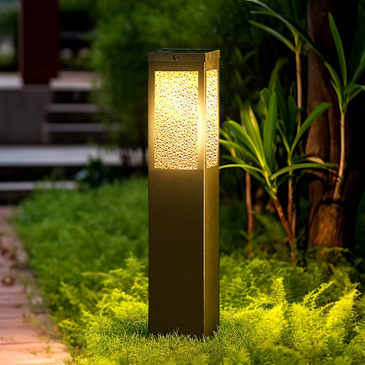 Modern Minimalist Waterproof Metal & Glass Diamond-Textured Pillar 1-Light Outdoor Light For Garden & Outdoor Patio | Kalsten