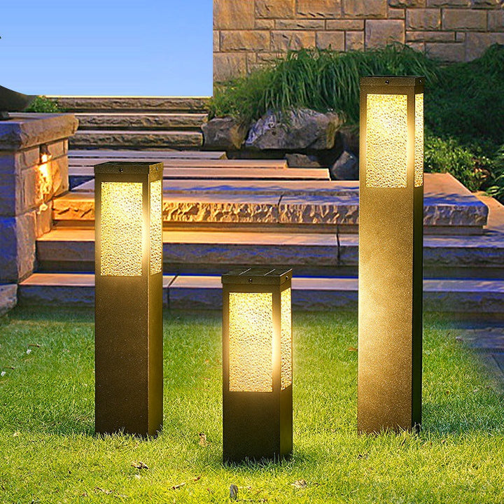 Modern Minimalist Waterproof Metal & Glass Diamond-Textured Pillar 1-Light Outdoor Light For Garden & Outdoor Patio | Kalsten