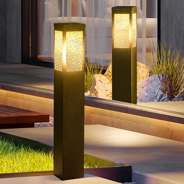 Modern Minimalist Waterproof Metal & Glass Diamond-Textured Pillar 1-Light Outdoor Light For Garden & Outdoor Patio | Kalsten