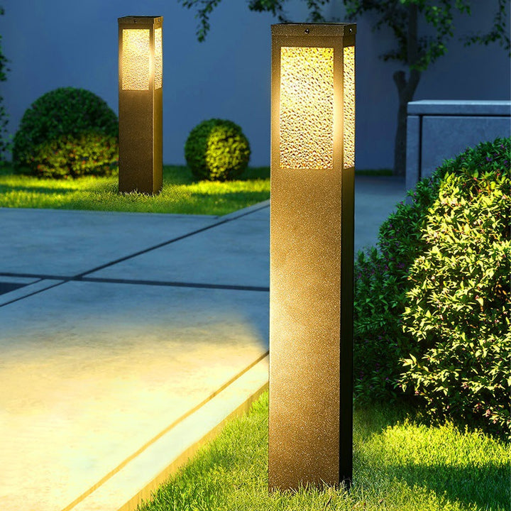 Modern Minimalist Waterproof Metal & Glass Diamond-Textured Pillar 1-Light Outdoor Light For Garden & Outdoor Patio | Kalsten