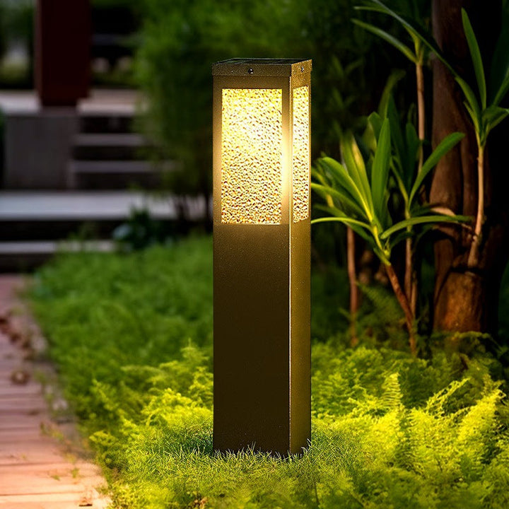 Modern Minimalist Waterproof Metal & Glass Diamond-Textured Pillar 1-Light Outdoor Light For Garden & Outdoor Patio | Kalsten