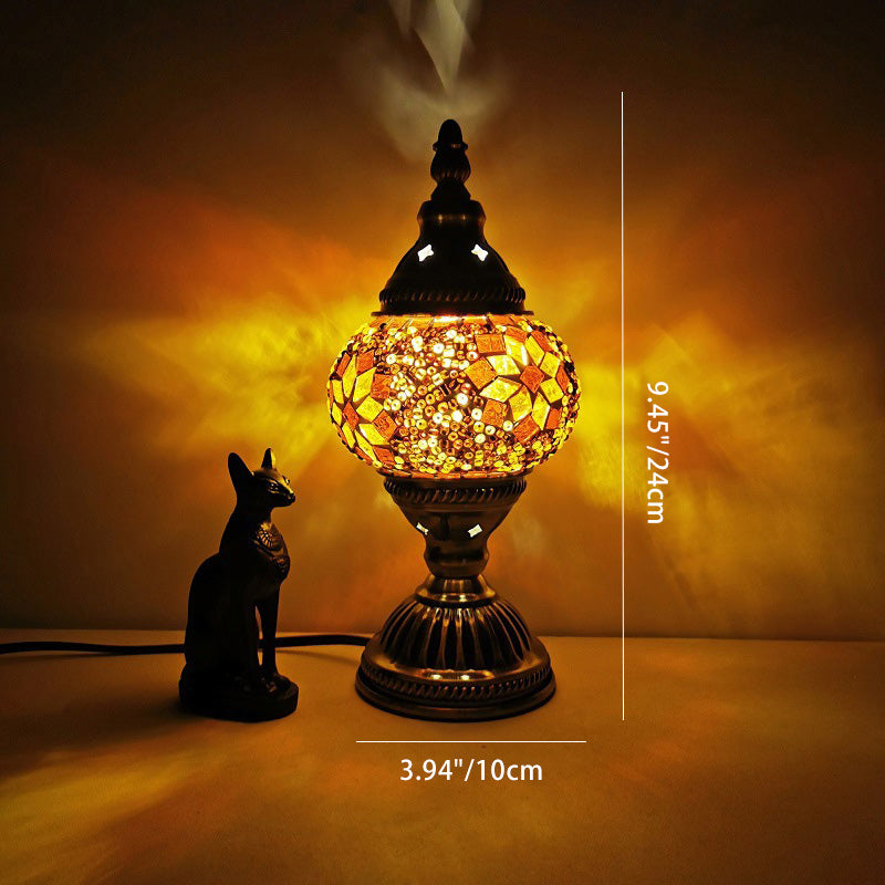 Traditional Tiffany Oval Glass Iron 1-Light Table Lamp for the Living Room | Kalsten