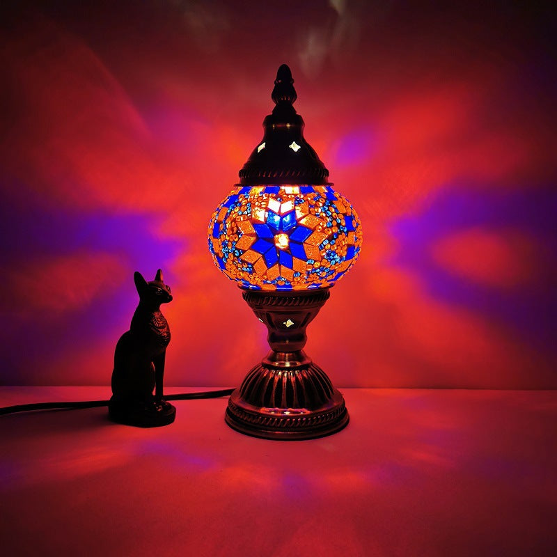 Traditional Tiffany Oval Glass Iron 1-Light Table Lamp for the Living Room | Kalsten