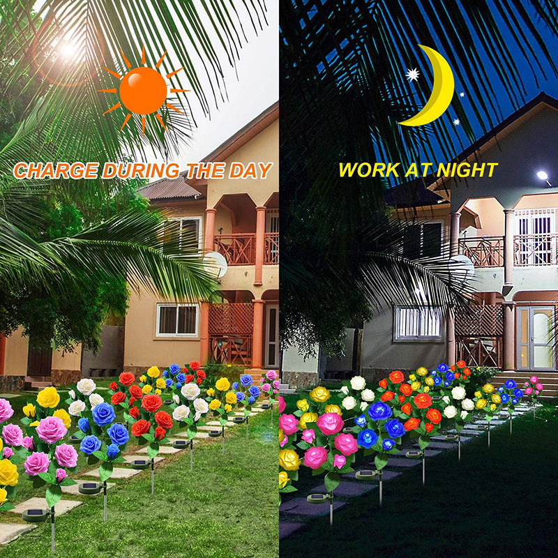 Modern Art Deco Solar Waterproof Rose Plastic Stainless Steel LED Ground Plug Outdoor Light For Garden | Kalsten