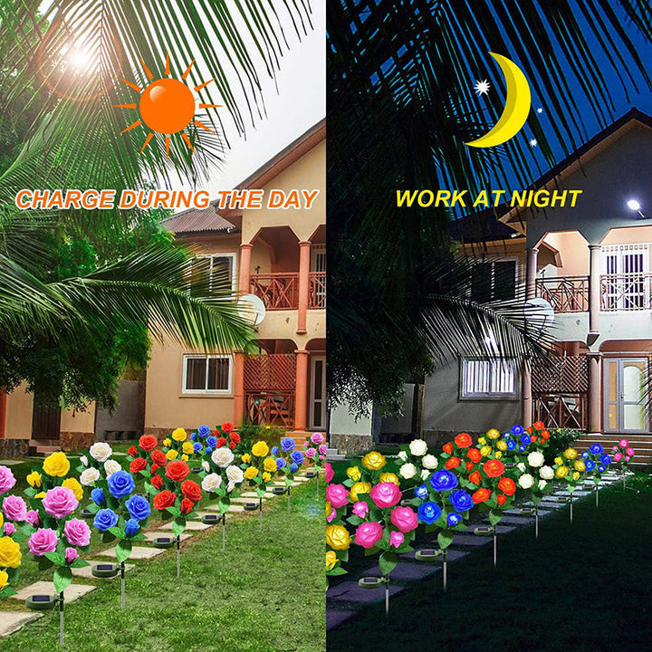 Modern Art Deco Solar Waterproof Rose Plastic Stainless Steel LED Ground Plug Outdoor Light For Garden | Kalsten
