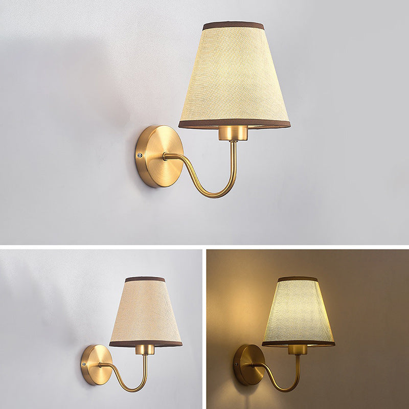 Contemporary Nordic Round Curved Rod Iron Fabric Shade 1-Light Wall Light Lamp for Living Room | Kalsten