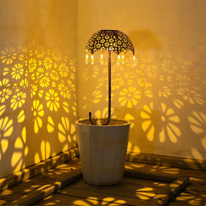 Modern Art Deco Solar Waterproof Umbrella Iron LED Ground Plug Outdoor Light For Garden | Kalsten