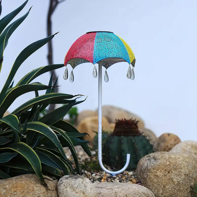 Modern Art Deco Solar Waterproof Umbrella Iron LED Ground Plug Outdoor Light For Garden | Kalsten