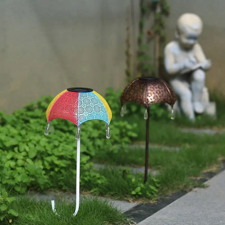 Modern Art Deco Solar Waterproof Umbrella Iron LED Ground Plug Outdoor Light For Garden | Kalsten