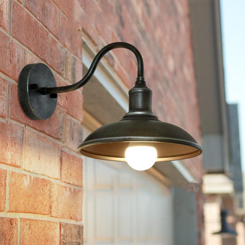 Contemporary Industrial Round Pot Lid Shape Curved Rod Iron Shade 1-Light Wall Sconce Lamp For Outdoor Patio | Kalsten