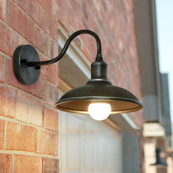 Contemporary Industrial Round Pot Lid Shape Curved Rod Iron Shade 1-Light Wall Sconce Lamp For Outdoor Patio | Kalsten