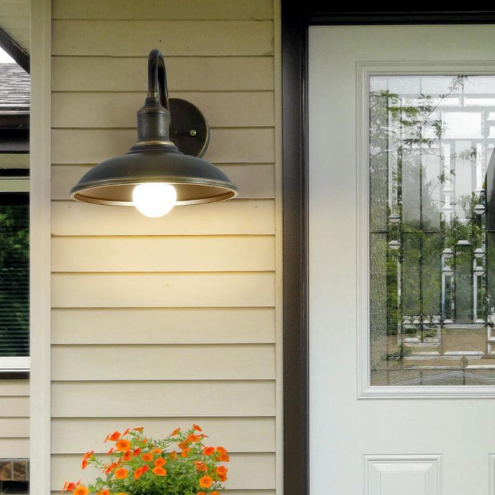 Contemporary Industrial Round Pot Lid Shape Curved Rod Iron Shade 1-Light Wall Sconce Lamp For Outdoor Patio | Kalsten