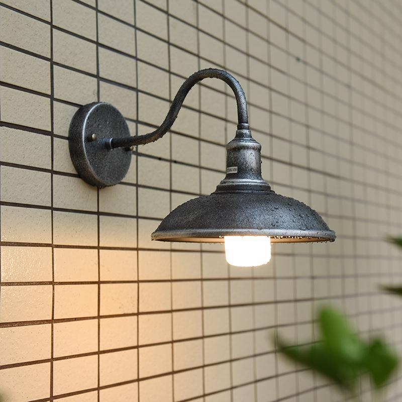 Contemporary Industrial Round Pot Lid Shape Curved Rod Iron Shade 1-Light Wall Sconce Lamp For Outdoor Patio | Kalsten