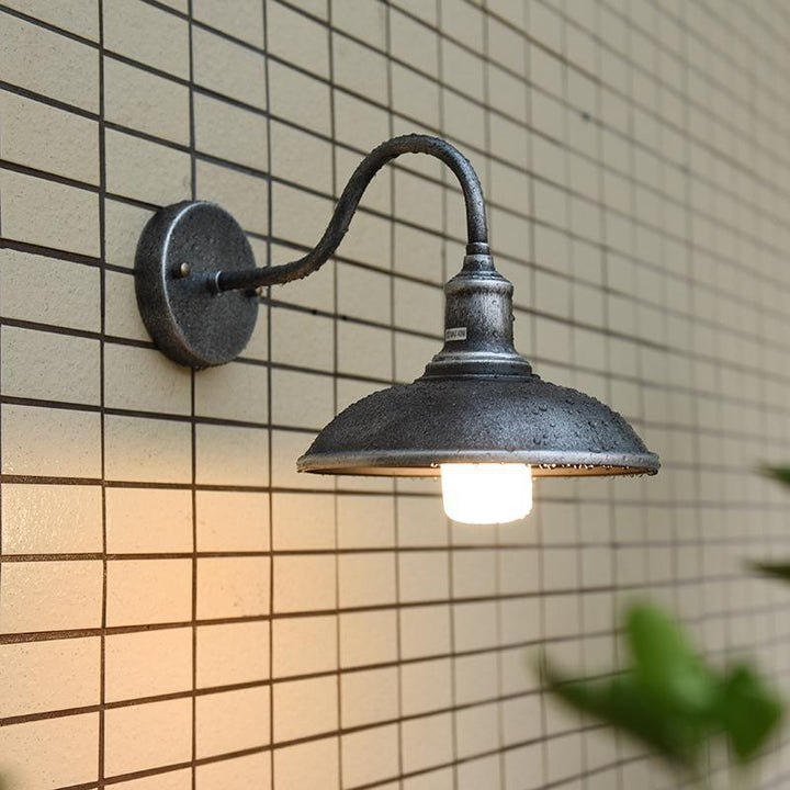 Contemporary Industrial Round Pot Lid Shape Curved Rod Iron Shade 1-Light Wall Sconce Lamp For Outdoor Patio | Kalsten