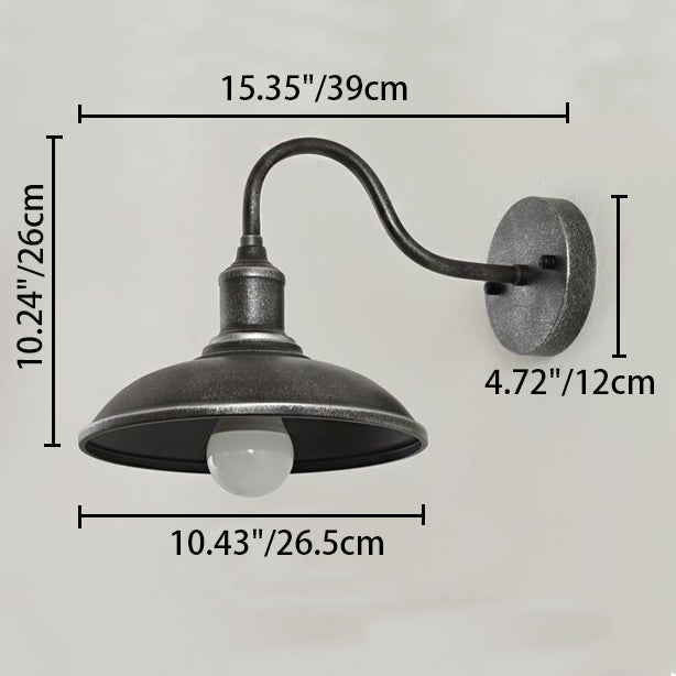 Contemporary Industrial Round Pot Lid Shape Curved Rod Iron Shade 1-Light Wall Sconce Lamp For Outdoor Patio | Kalsten