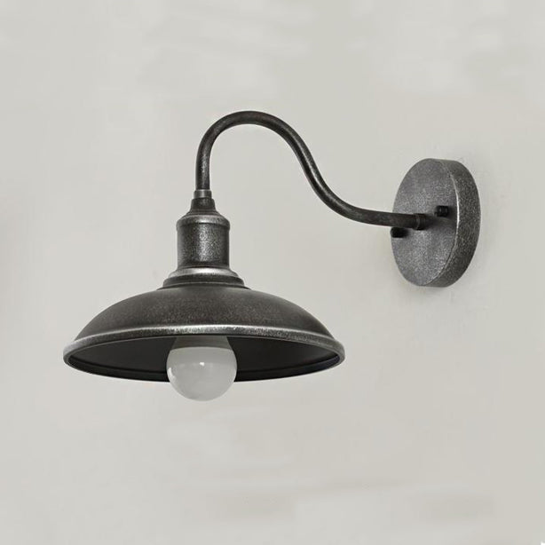 Contemporary Industrial Round Pot Lid Shape Curved Rod Iron Shade 1-Light Wall Sconce Lamp For Outdoor Patio | Kalsten