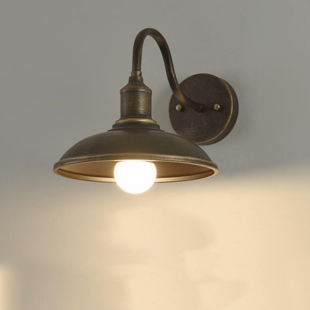 Contemporary Industrial Round Pot Lid Shape Curved Rod Iron Shade 1-Light Wall Sconce Lamp For Outdoor Patio | Kalsten