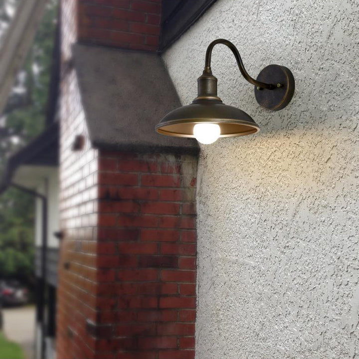 Contemporary Industrial Round Pot Lid Shape Curved Rod Iron Shade 1-Light Wall Sconce Lamp For Outdoor Patio | Kalsten
