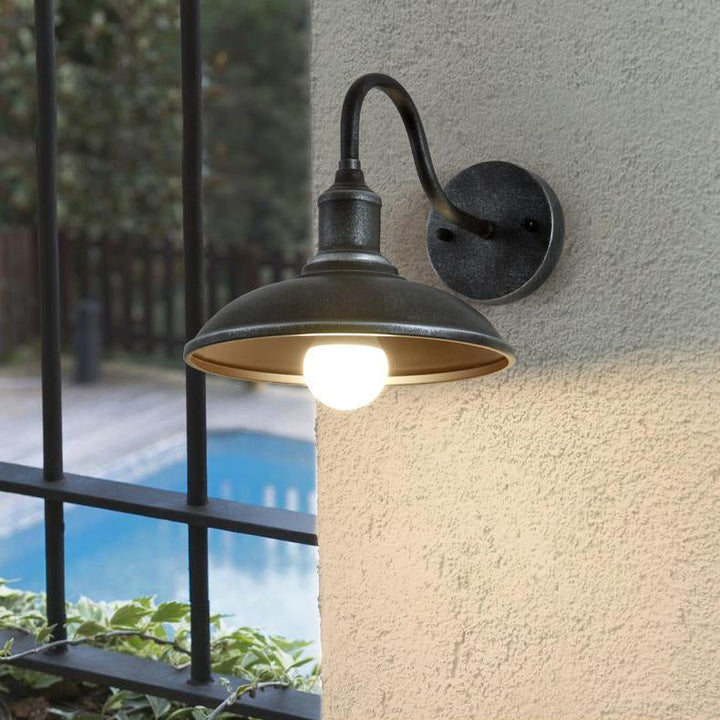 Contemporary Industrial Round Pot Lid Shape Curved Rod Iron Shade 1-Light Wall Sconce Lamp For Outdoor Patio | Kalsten
