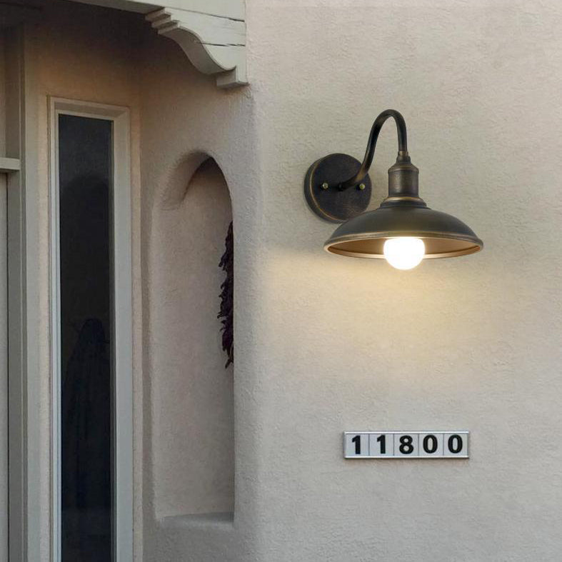 Contemporary Industrial Round Pot Lid Shape Curved Rod Iron Shade 1-Light Wall Sconce Lamp For Outdoor Patio | Kalsten